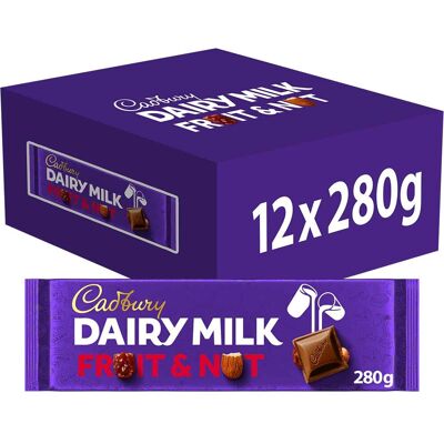 Cadbury Dairy Milk Fruit & Nut Chocolate Bar 280g (Box of 12) Cadbury Dairy Milk Fruit & Nut Chocolate Bar 280g (Box of 12)
