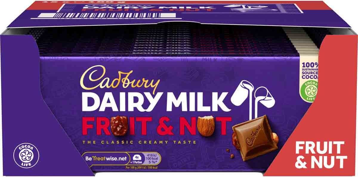 Cadbury Dairy Milk Fruit & Nut Chocolate Bar 180g Box of 15