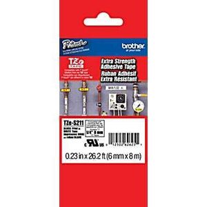 Original Brother TZES211 6mm Strong Adhesive Tape - Black on White