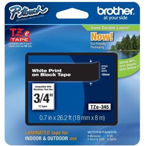 Original Brother P-Touch TZE345 18mm Gloss Tape - White on Black