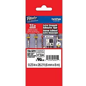 Original Brother TZES211 6mm Strong Adhesive Tape - Black on White