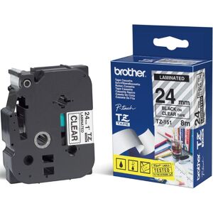 Original Brother P-Touch TZ151 24mm Tape - Black on Clear