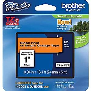 Original Brother TZEB51 24mm Tape Fluorescent Black on Orange