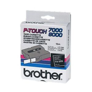 Original Brother P-Touch TX355 24mm Gloss Tape - White on Black