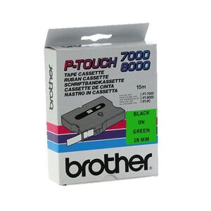 Original Brother P-Touch TX741 18mm Gloss Tape - Black on Green