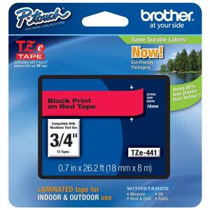 Original Brother P-Touch TZE441 18mm Gloss Tape - Black on Red
