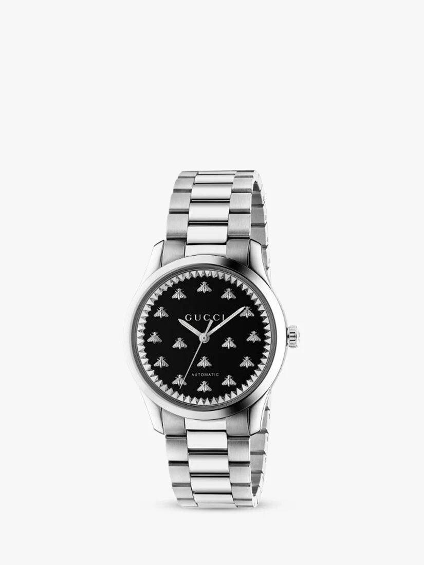Gucci YA1264130 Unisex G-Timeless Bee Automatic Stainless Steel Bracelet Strap Watch, Silver/Black - Silver