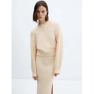 Mango Nora Round Neck Jumper - Light Beige - Female - Size: L