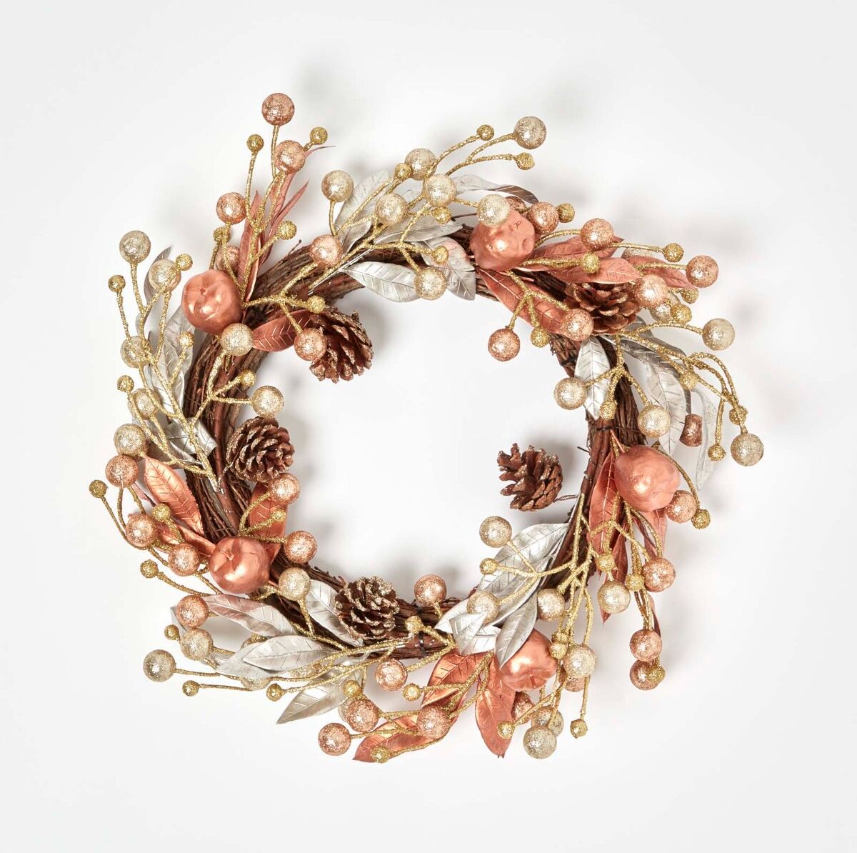 Homescapes Champagne Pinecone & Apple Christmas Wreath Decoration 45cm