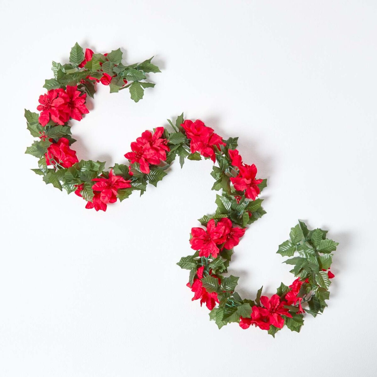 Homescapes 6.5ft Red Poinsettia Garland Christmas Decoration