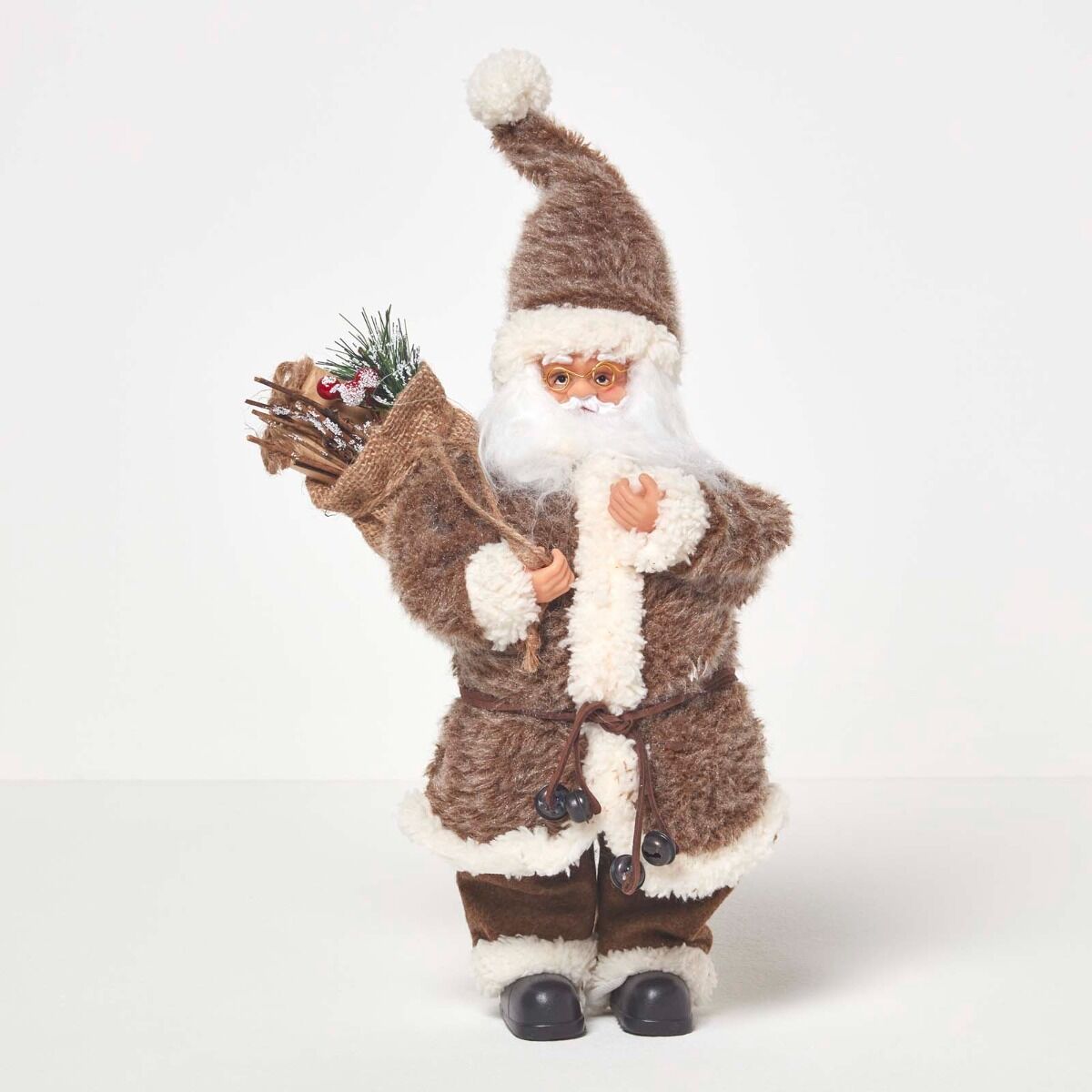 Homescapes 43 cm Tall Brown Light Up Santa Christmas Decoration