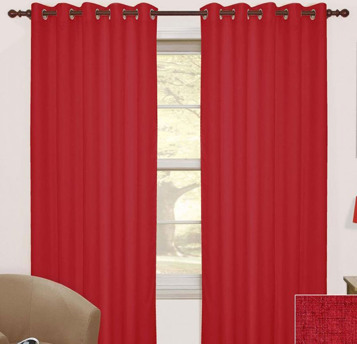 Homescapes Wine Thermal Blackout Eyelet Curtain Pair, 90 x 72"