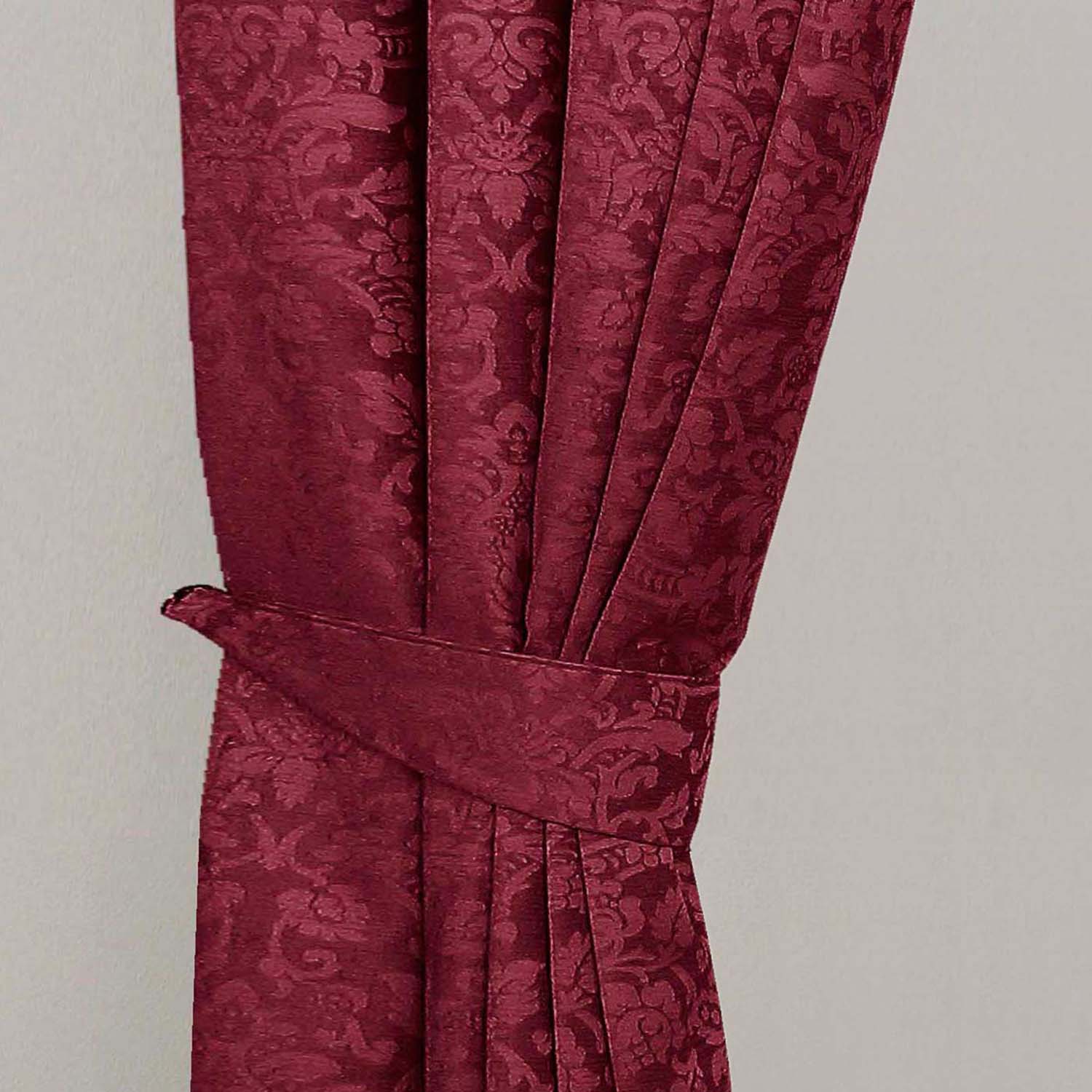 Homescapes Wine Red Velvet Jacquard Curtains Tie Backs Pair