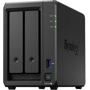 Synology DiskStation DS723+ 2 x Total Bays SAN/NAS Storage System - AMD Ryzen R1600 Dual-core (2 Core) - 2 GB RAM - DDR4 SDRAM Desktop - Serial ATA Controller - RAID