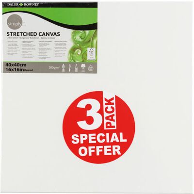 Daler-Rowney Daler Rowney Simply Stretched Canvas Pack of 3 - 40 x 50cm / 16 x 20" Daler-Rowney Daler Rowney Simply Stretched Canvas Pack of 3 - 40 x 50cm / 16 x 20"