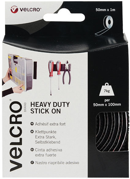 Velcro Europe S.A. VELCRO® Brand VEL-EC60241 Heavy Duty Stick On Tape 50mm x 1m - Black
