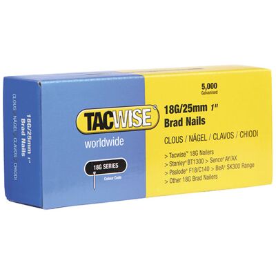 Tacwise TAC0396 18 Gauge 25mm Brad Nails Pack of 5000 - Nails Tacwise TAC0396 18 Gauge 25mm Brad Nails Pack of 5000 - Nails