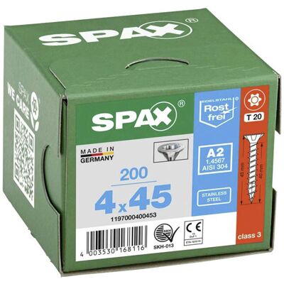 SPAX 1197000400453 Wood screw Stainless steel A2 4 mm 45 mm 200 pcs SPAX 1197000400453 Wood screw Stainless steel A2 4 mm 45 mm 200 pcs