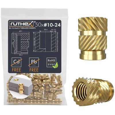 RUTHEX - RX-10-24x9.5 - brass - #10-24 - Threaded insert RUTHEX - RX-10-24x9.5 - brass - #10-24 - Threaded insert