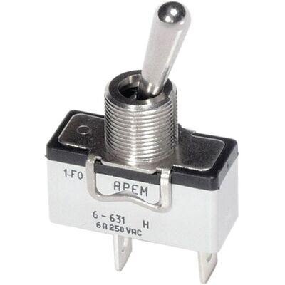 APEM 639NH/2 Toggle Switch - 250V/AC, 10A, On/Off/On APEM 639NH/2 Toggle Switch - 250V/AC, 10A, On/Off/On