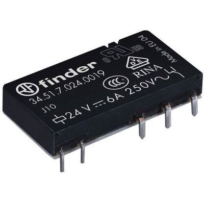 Finder 34.51.7.024.5000 Relay - 24 V/DC, 6 A, 1 Changeover, PCB Mount Finder 34.51.7.024.5000 Relay - 24 V/DC, 6 A, 1 Changeover, PCB Mount