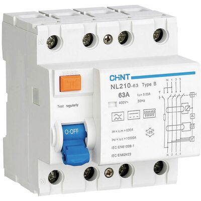 Chint NL210-2-63-30B10/AX Residual Current Device - Type B 2P 63A 30mA 240V Chint NL210-2-63-30B10/AX Residual Current Device - Type B 2P 63A 30mA 240V