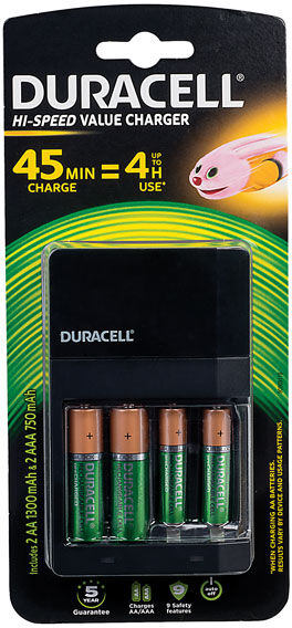 Duracell CEF14UK Battery Charger with 2 AA & 2 AAA Batteries