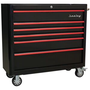Sealey AP41206BR Rollcab 6 Drawer Wide Retro Style Blk/Red Anodise... Sealey AP41206BR Rollcab 6 Drawer Wide Retro Style Blk/Red Anodise...