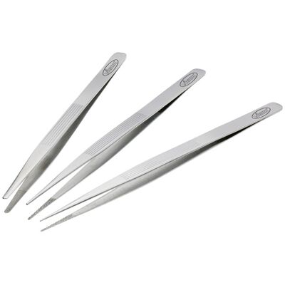 Vigor V1438 Tweezers Set 3-Piece Flat Round Blunt Pointed Tips Vigor V1438 Tweezers Set 3-Piece Flat Round Blunt Pointed Tips