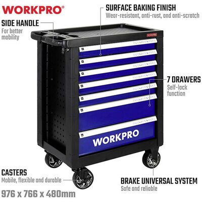 WorkPro WP209074 Cabinet Tool Set 7-Drawer 193 pieces Workshop Trolley WorkPro WP209074 Cabinet Tool Set 7-Drawer 193 pieces Workshop Trolley