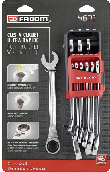 Facom 467BR.JP10PB Ratcheting Crowfoot Wrench Set 10pieces 8-19mm ...