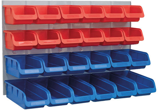 Faithfull FAIPAN24 24 Plastic Storage Bins with Metal Wall Panel