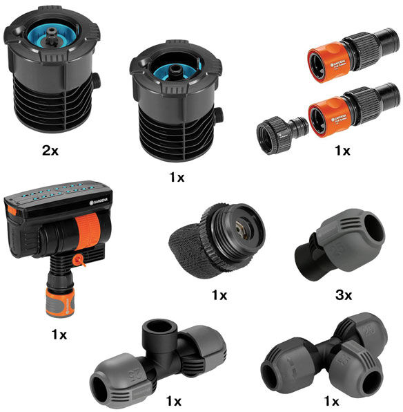 GARDENA 08272-20 Sprinkler Pipeline Starter Set Adjustable Coverage