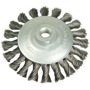 Lessmann 471.254 Conical Knot Brush 100mm M10 Bore, 0.50 Steel Wire Lessmann 471.254 Conical Knot Brush 100mm M10 Bore, 0.50 Steel Wire