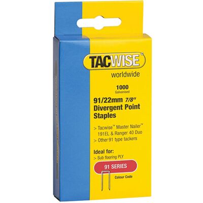 Tacwise TAC0287 91 Narrow Crown Divergent Point Staples - 18mm - Pack 1000 Tacwise TAC0287 91 Narrow Crown Divergent Point Staples - 18mm - Pack 1000