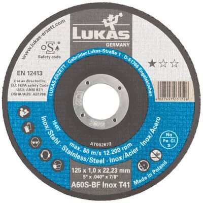 Lukas 125 x 1,0 x 22,23 mm Cutting Disc - Steel & Stainless Lukas 125 x 1,0 x 22,23 mm Cutting Disc - Steel & Stainless