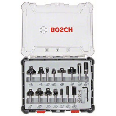 Bosch Router Bits Set - 15 pcs, 6mm Shank Bosch Router Bits Set - 15 pcs, 6mm Shank