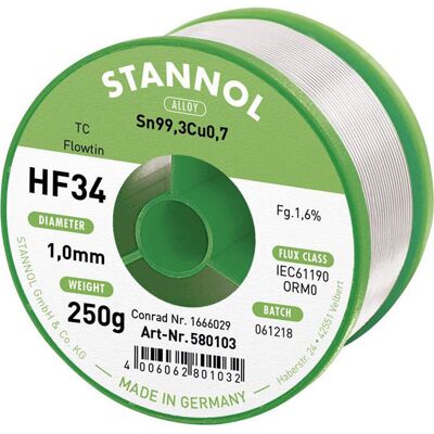 Stannol HF34 1.6% Lead-Free Solder 1mm - Soldering Material Stannol HF34 1.6% Lead-Free Solder 1mm - Soldering Material