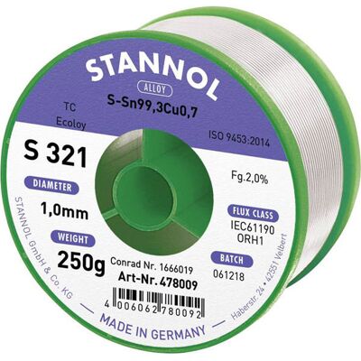 Stannol S321 Lead-Free Solder Wire - 1mm - 250g Stannol S321 Lead-Free Solder Wire - 1mm - 250g
