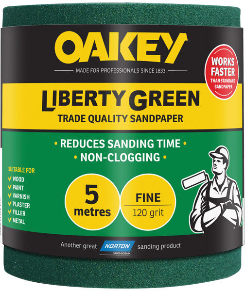 Oakey 66261116688 Liberty Green Sanding Roll 115mm x 5m Medium 80G