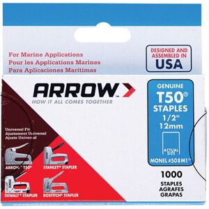 Arrow A508M1 T50M 508m Monel Staples 12mm (1/2in) Box 1000 Arrow A508M1 T50M 508m Monel Staples 12mm (1/2in) Box 1000