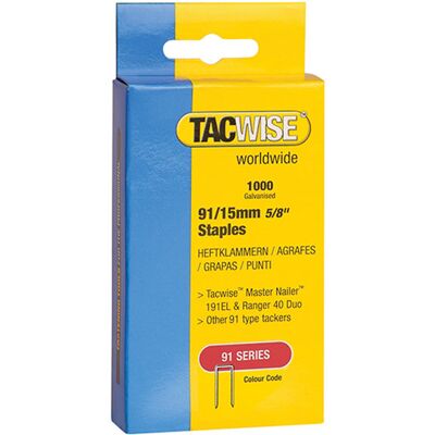 Tacwise 0285 91 Narrow Crown Staples 25mm - Electric Tackers Pack 1000 Tacwise 0285 91 Narrow Crown Staples 25mm - Electric Tackers Pack 1000
