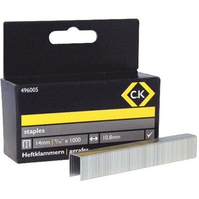 CK Tools 496005 Staples 10.5mm Wide x 14mm Deep Box Of 1000 CK Tools 496005 Staples 10.5mm Wide x 14mm Deep Box Of 1000