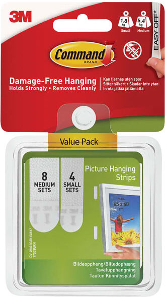 3M 17203 Picture Hanging Strips Set, Small & Medium (Pack 12)
