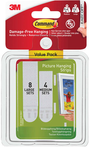 3M 17209 Picture Hanging Strips Set, Medium & Large (Pack 12)