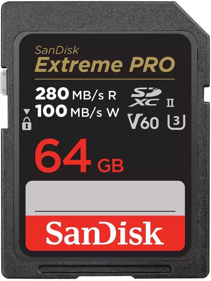Sandisk Extreme PRO 280MBs UHS-II C10 V60 SDXC Card 64GB