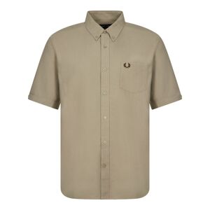 Fred Perry Short Sleeved Oxford Shirt - Warm Grey  - Grey - male - Size: Large