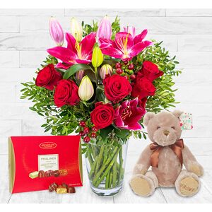 123 Flowers Red Rose & Lily Cuddle Bundle