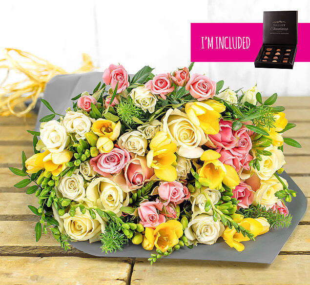 123 Flowers Rose and Freesia With Chocolates