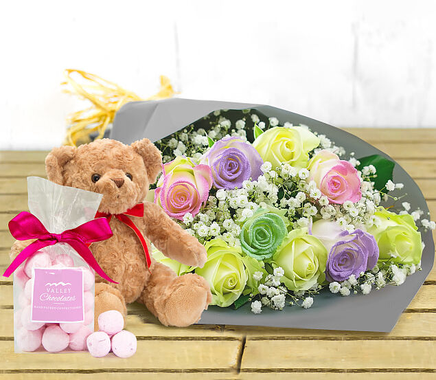 123 Flowers Unicorn Roses Bundle - Flower Gifts - Flower Gift Bundles - Flower Bundles - Birthday Flowers - New Baby Flowers